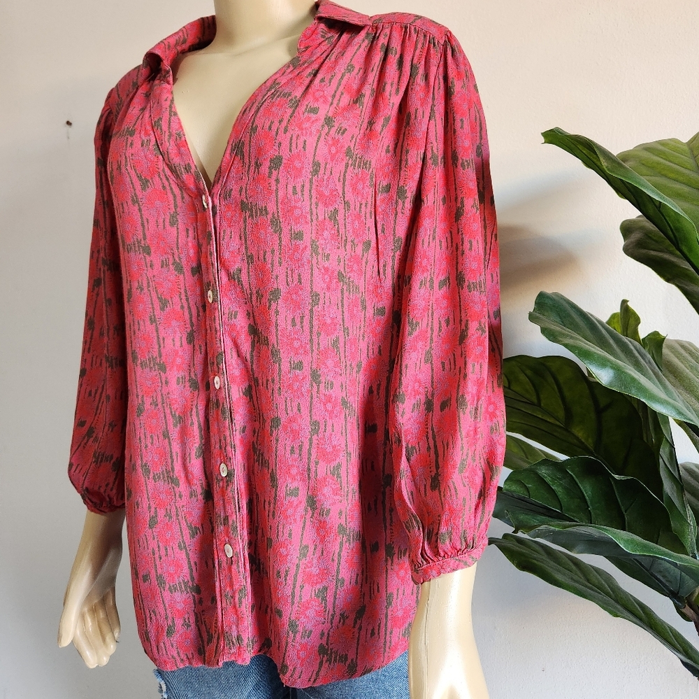Porridge by Anthropologie Kat Buttondown Blouse Raspberry Pink Size M Women's - Picture 6 of 13
